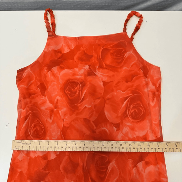 Vintage 90s Y2K Chiffon Dress Size S Floral Orange Knee Length Prom Bodycone - Picture 7 of 12